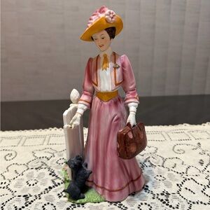 Avon Mrs Albee Elegant Pink and Yellow Figurine with Dog